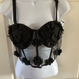 Victoria’s Secret Black Floral Lace Bralette Corset Sz XL